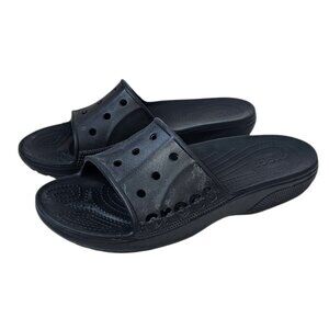 CROCS Womens Baya Slides, Rubber, Black, Comfort, Slip On, Sandals, Size 9
